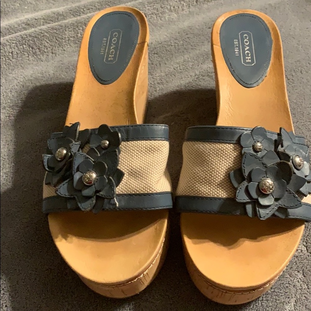 Coach blue flower wedges